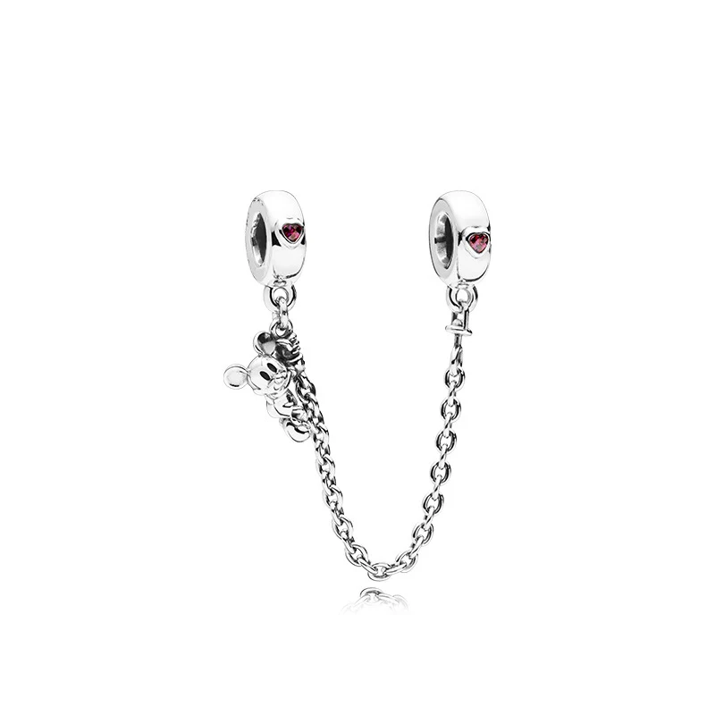 

Free Shipping Climbing Mickey Safety Chain Red Crystal Beads & Jewelry Fit Pandora Bracelet Bangle DIY Marking