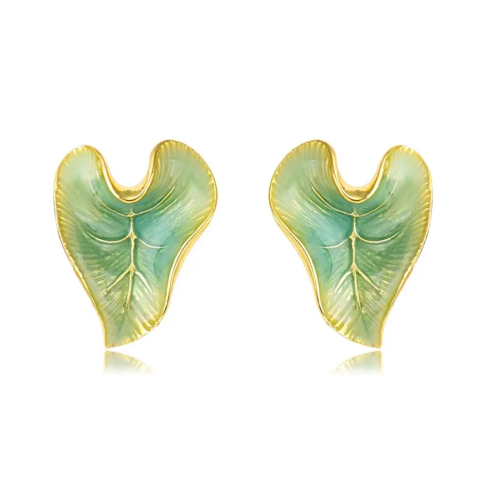 Viennois новые эмалированные 4 цвета серьги-гвоздики в эксклюзивном дизайне, серьги в виде листьев, женские металлические серьги, вечерние ювелирные изделия - Окраска металла: Green Color