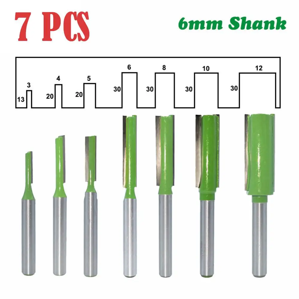 

7Pcs 1/4" Shank Flush Trim Bit Single & Double Flute Straight Router Bits Trimming Cutter for Woodworking