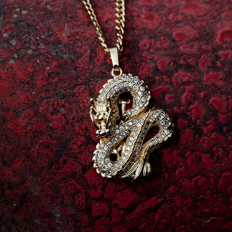 Хип хоп AAA CZ камень Bling Ice Out Золото Серебро Восточный Дракон шенлонг Подвески ожерелье для мужчин рэппер ювелирные изделия