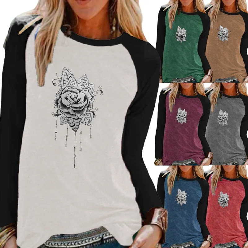 

Fashion Printing Graphic Sweatshirt Autumn Women Blouse Long Sleeve Round Neck Loose Shirt Casual T-shirt Tops Plus Size