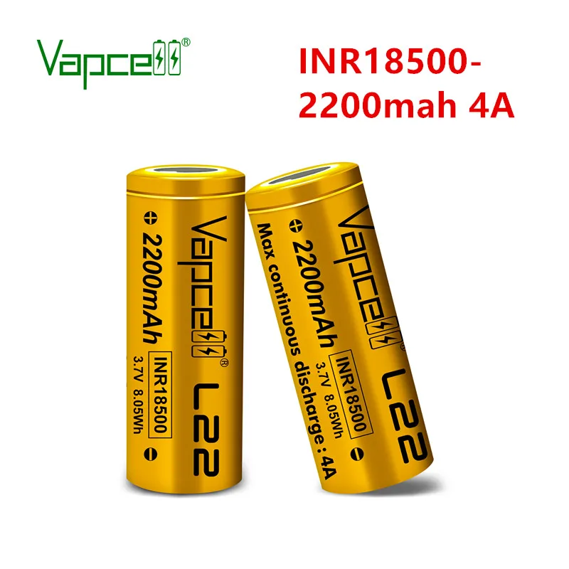 Оригинальный аккумулятор Vapcell 18500 2200 мАч 4A 3 7 В перезаряжаемая литиевая батарея