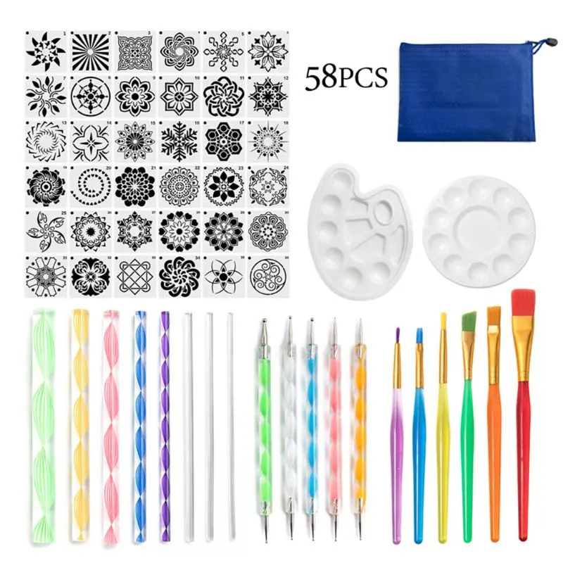 

58pcs Mandala Dotting Tools Set for Painting Rock Stencil Acrylic Stick Palette