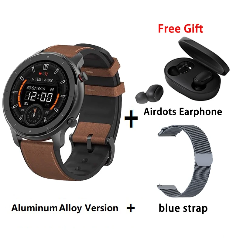Глобальная версия Amazfit GTR 47 мм Смарт-часы Huami 5ATM водонепроницаемые Смарт-часы 24 дня батарея gps управление музыкой для Android IOS - Цвет: A add blue strap