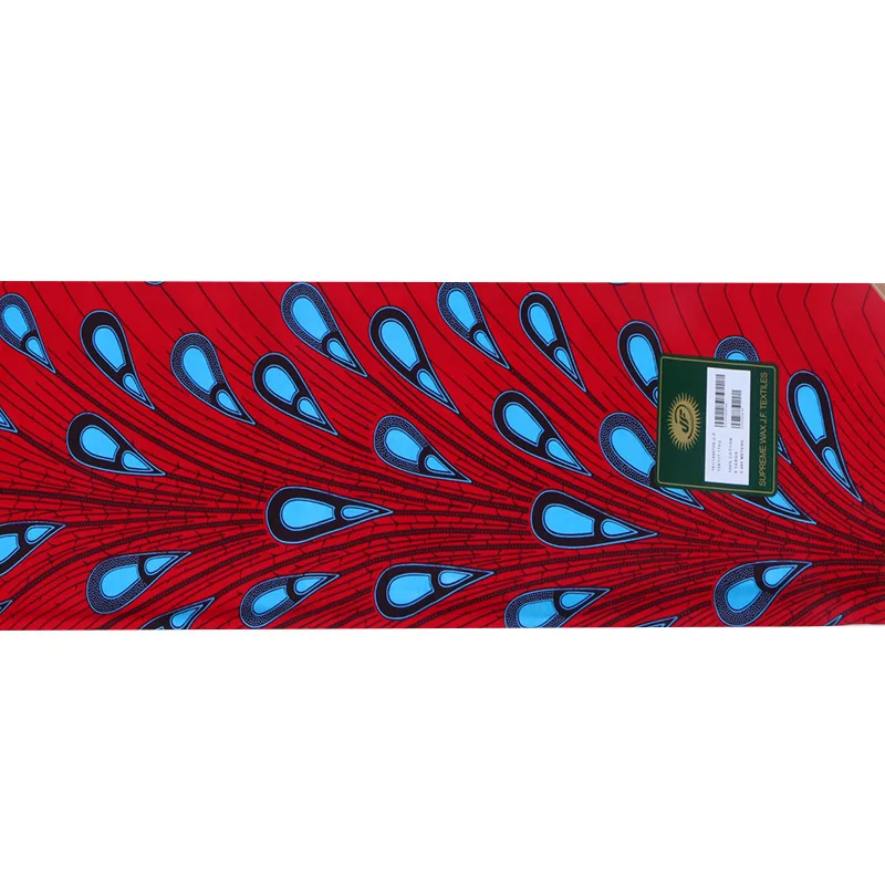 Африканская восковая ткань с красными перьями для платья, хлопок, Гана, Анкара, настоящая нигерийская ткань с принтом