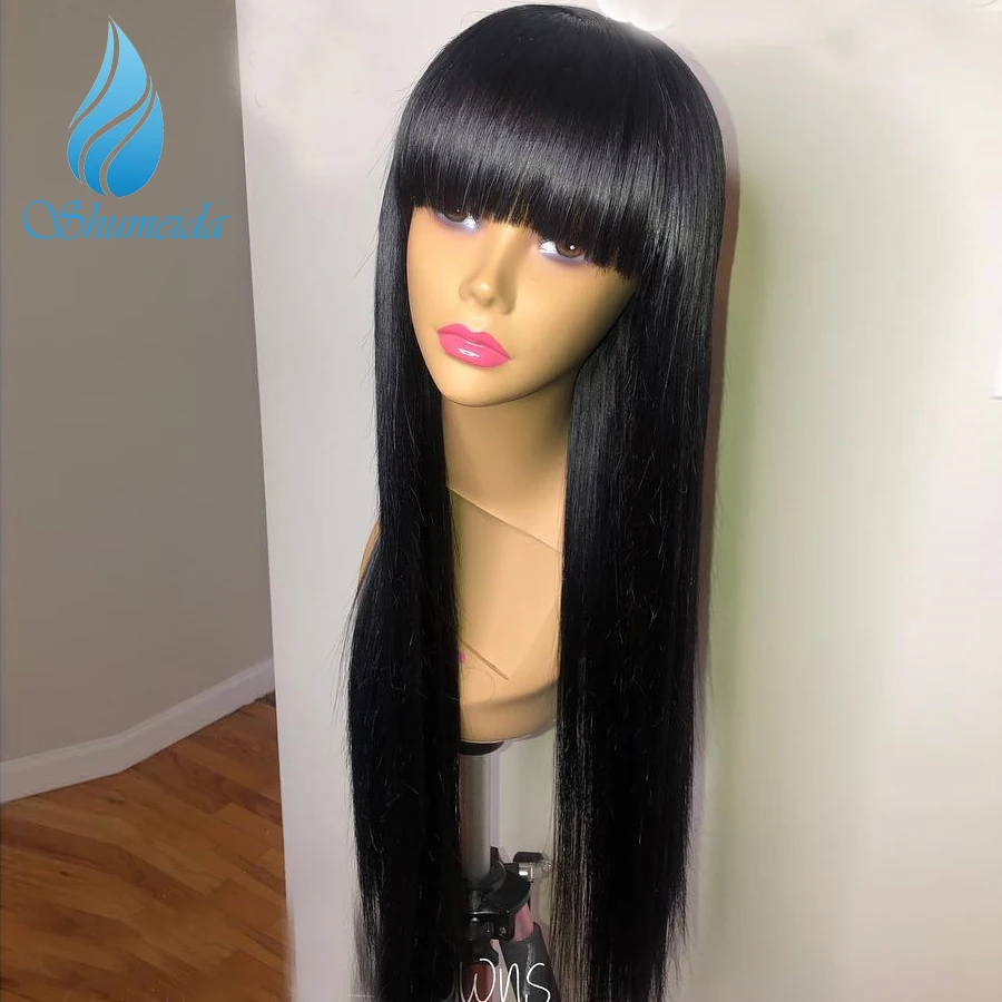 180% Density Long Straight Full Lace Wigs With Baby Hair Brazilian Remy Human Hair Wigs with Bangs