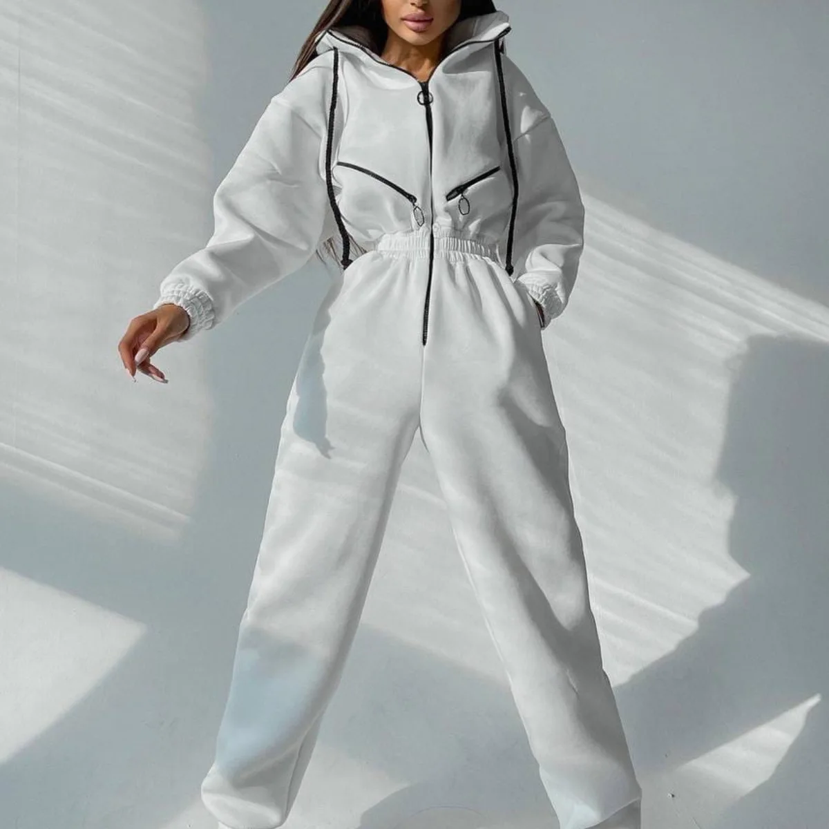 jogging suits women Casual Women Basic Hoodie Two Piece Sets Zipper Drawstring Jacket Outerwear And Elastic Pencil Pant Suit Fall Winter Tracksuit dressy pant suits to wear to a wedding