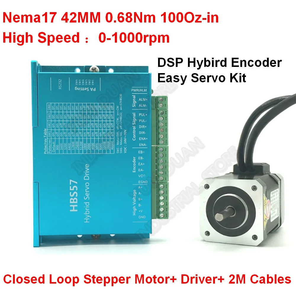 Nema17 0.68Nm 100Oz-in 42 мм 1000 об/мин 2PH 5 вал DSP замкнутый цикл шаговый двигатель драйвер