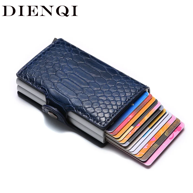 

DIENQI Double Deck Credit Card Holder Layers RFID Blocking Vintage Business Wallet Leather Protector Credit Card Holder 10 Cards