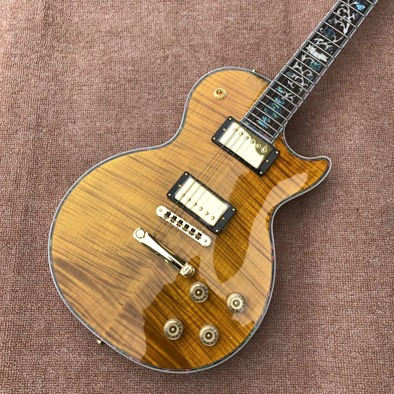 Oem6 string electric guitar tiger Flame Maple top abalone flower inlaid fingerboard free delivery | Спорт и развлечения