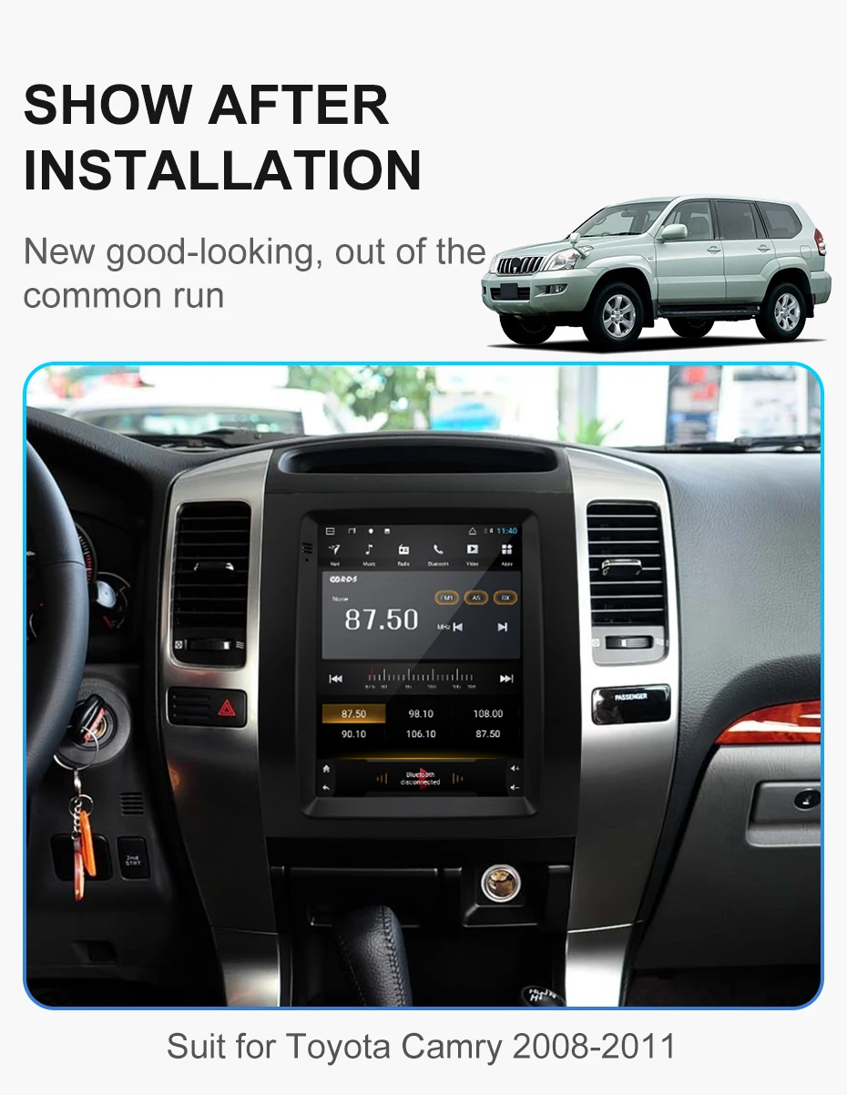 Discount Isudar H53 Vertical 1 Din Android Auto Radio For Toyota/Prado 120 2004-2009 GPS Car Multimedia RAM 4G ROM 64G FM For Telsa Model 4