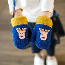 Милые детские зимние перчатки с оленем, Детские флисовые толстые теплые уличные Перчатки, варежки, модные разноцветные зимние перчатки в стиле пэчворк для мальчиков и девочек