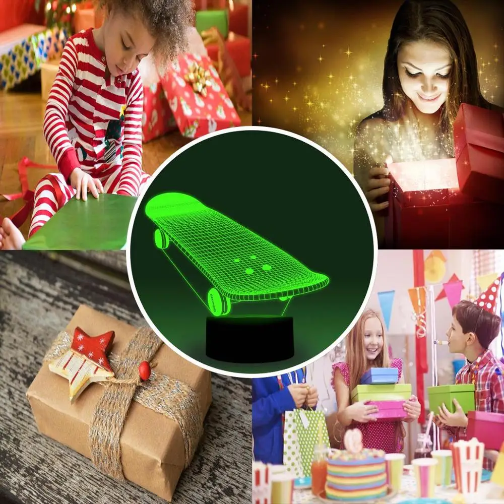 NiteApps 3D Скейтборд ночник настольная лампа Иллюзия украшение лампа подарок на день рождения приложение/сенсорное управление