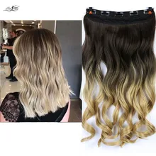 Clipe sintético ondulado Лонго em extensões де cabelo волокно прочный ao calor uma часть preto azul с эффектом деграде(переход от темного к extensões де cabelo