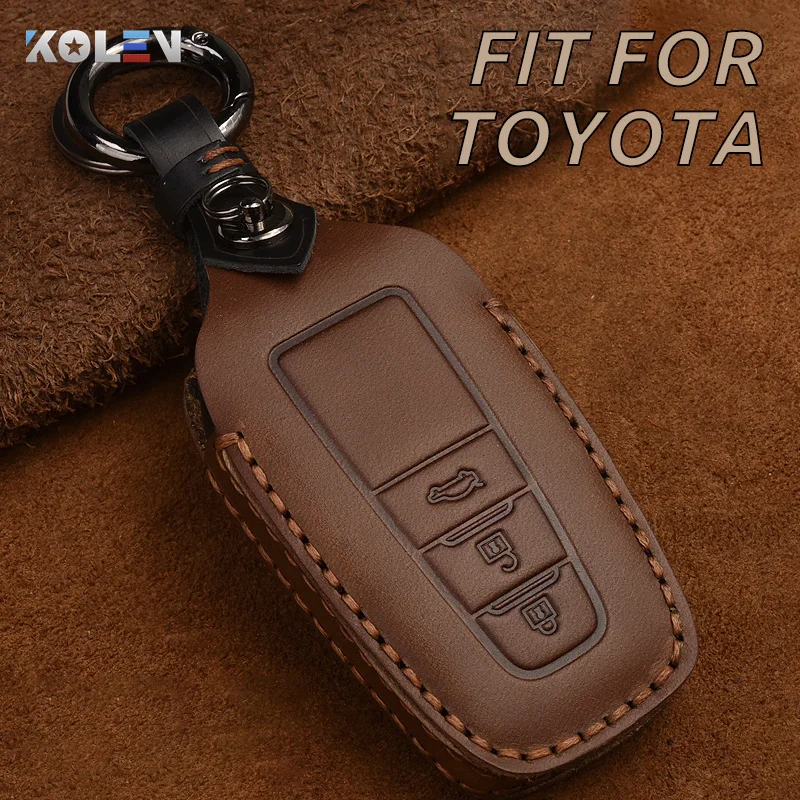 

Genuine Leather Car Key Case Cover For Toyota Camry Corolla Rav4 Prius CHR CH-R Prado Aygo 2017 2018 2019 2/3 Button Accessories