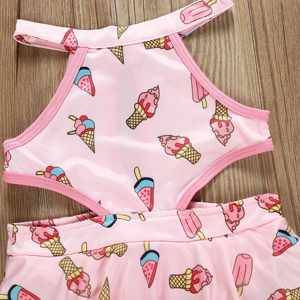 Коллекция года, модный тренд, детское пляжное платье с открытой спиной и рисунком мороженого для маленьких девочек Лидер продаж, Летний милый стиль, одежда для купания, купальный костюм цельный
