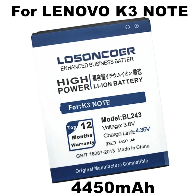 LOSONCOER 4450 мАч BL243 батарея для lenovo K3 Note K50-T5 A7000 A5500 A7600 A5600 A7600-M батарея+ быстрое поступление