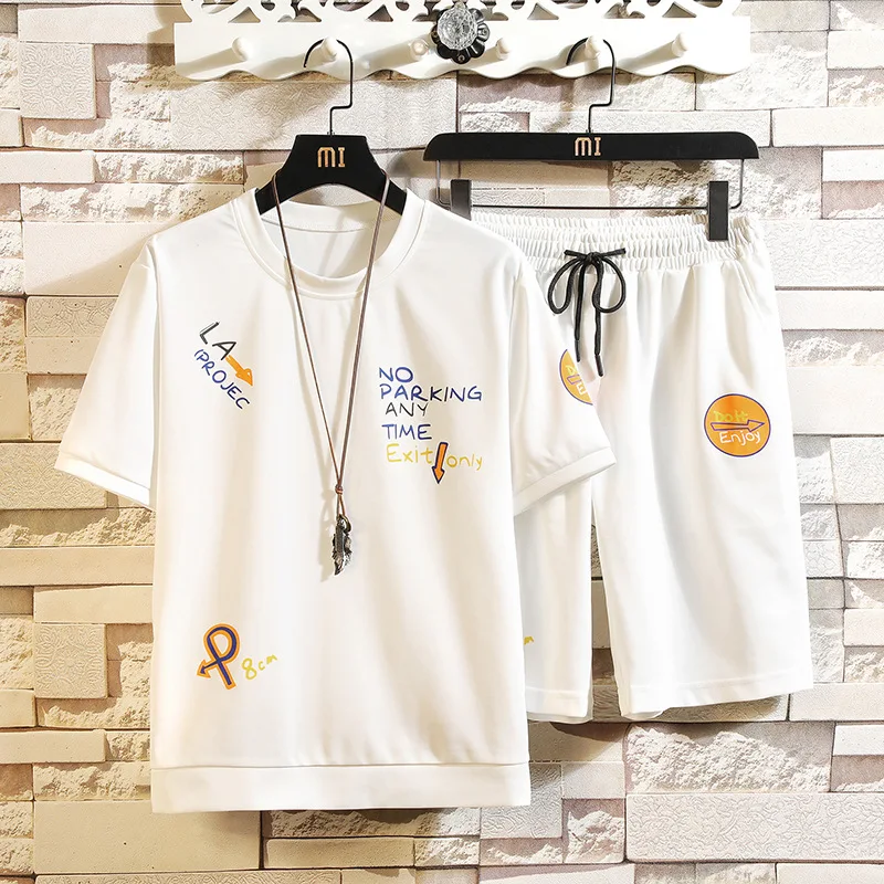 

2019 Summer New Style Sports Leisure Suit Men's Brick Wall Guapai Fashion Printing Short-sleeved T-shirt Shorts Set