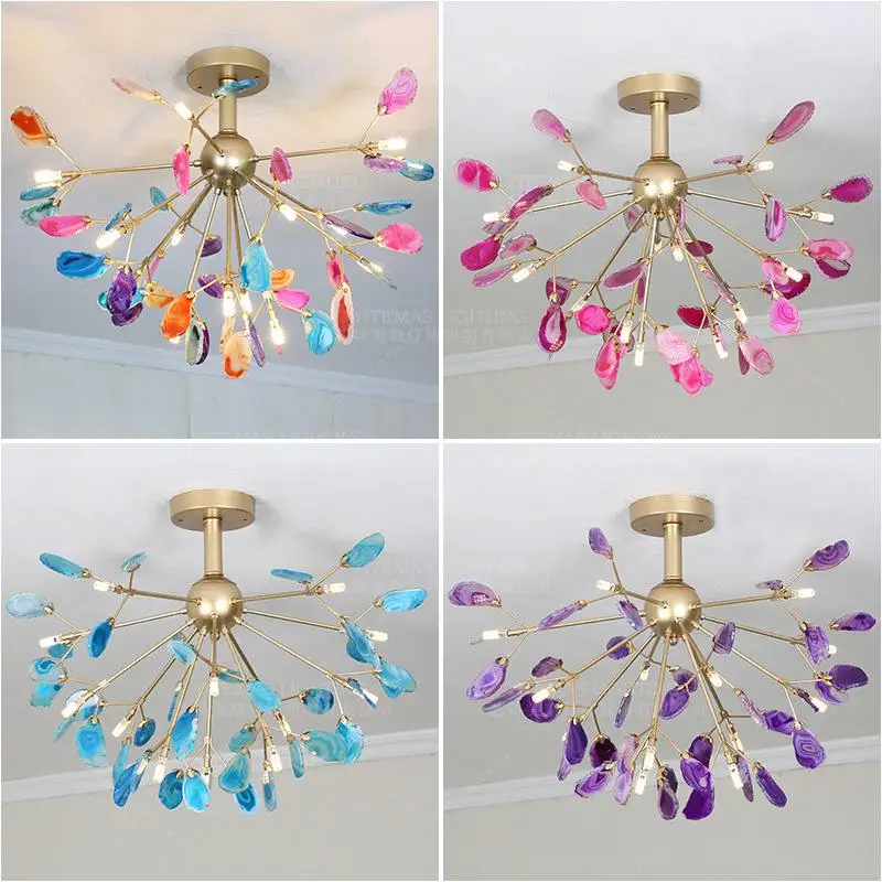 Люстра из натурального агата с розовым фиолетовым синим зеленым коричневым