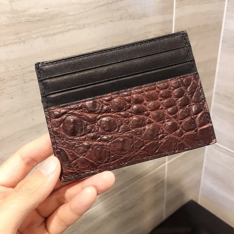 CAJIFUCO настоящая крокодиловая кожа Porte Carte ультратонкий натуральная кожа кредитный держатель для карт классический кошелек для монет - Цвет: Navy Card Holder