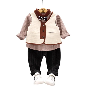 

LZH Baby Boys Suit 2020 Autumn Winter New Boys Vest Bowknot Tie Shirt 3Pcs Casual Children's Set Male Baby Clothes 0-4 Years Old