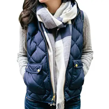 

Plus Size Womens coats Autumn Winter Sleeveless Pockets Zipper Warm Loose Waistcoat Ladies down coats