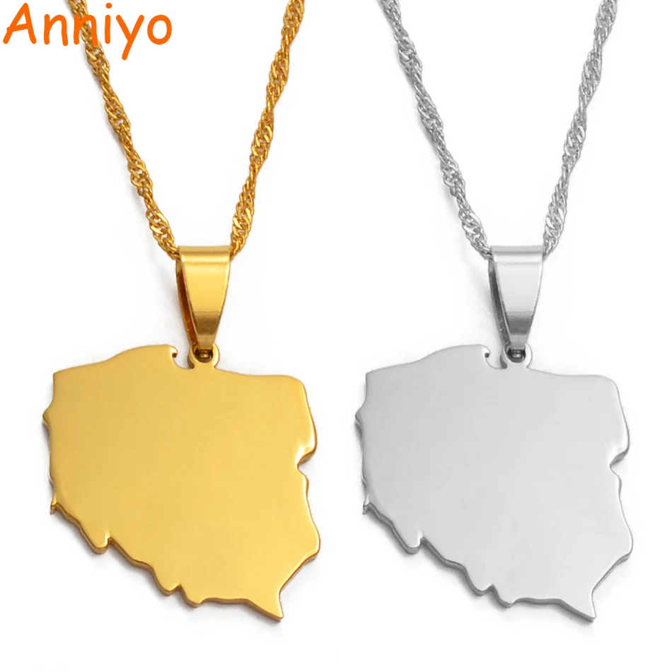 Anniyo Polski карта ожерелья с подвесками для женщин ювелирные карты польской цепи #021221