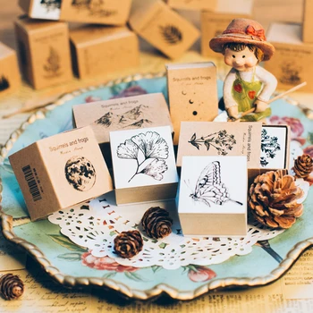 

1pc Vintage Jungle series wood rubber stamps for scrapbooking stationery DIY Small animals kawaii standard wooden stamp planner