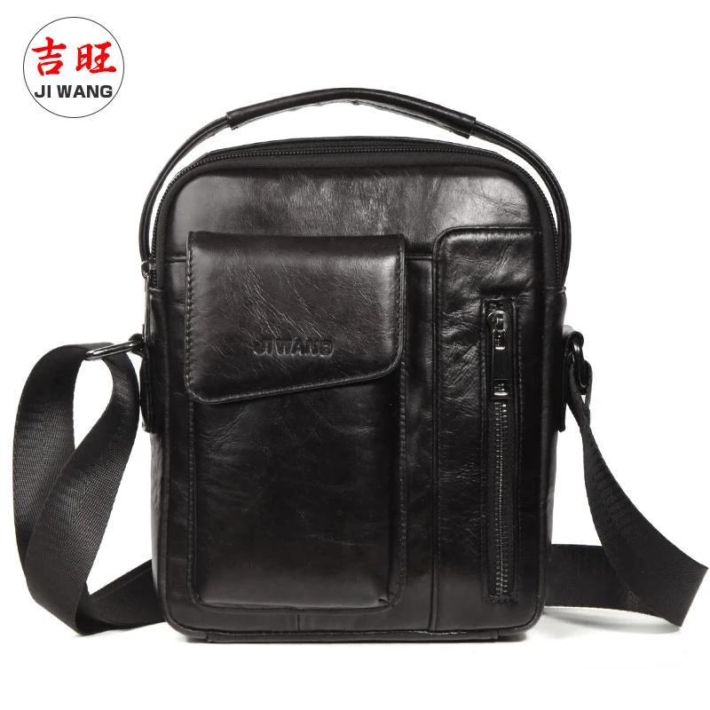 New Genuine Leather Man Messenger Bags Vintage Cow Leather Small Shoulder bag For Male Men's Crossbody Bag Casual Tote handbags - Цвет: Black(Wax oil)