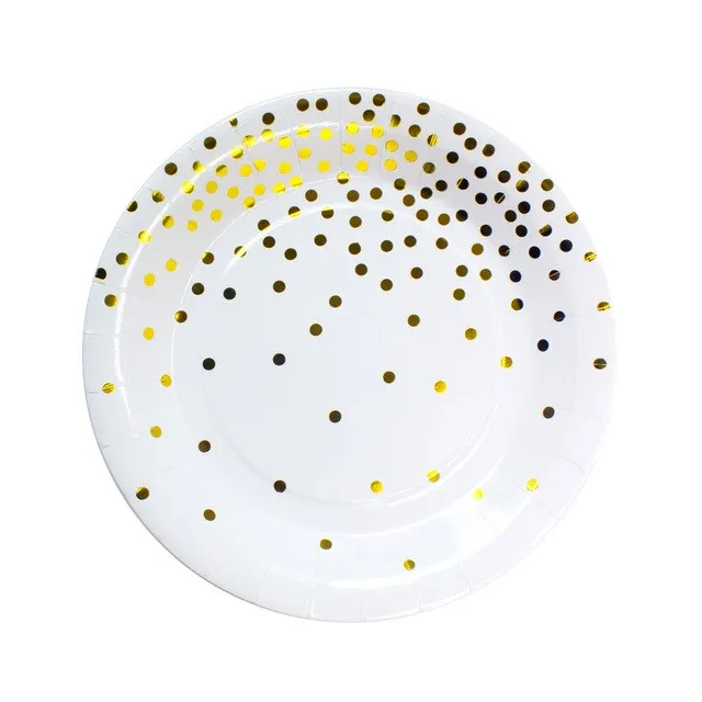 White Gold Dot Plates Cups Napkins Disposable Tableware for Happy Birthday Party Supplies Wedding Bronzing Dot Party Favors