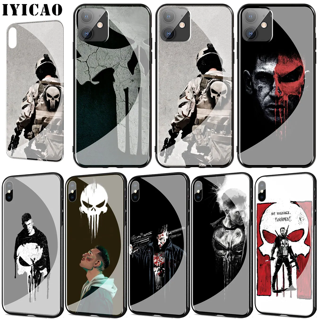 

The Punisher Frank Castle Bling Popular Tempered Glass Phone Case for iPhone 11 Pro XR X XS Max 6 6S 7 8 Plus 5 5S SE Cover