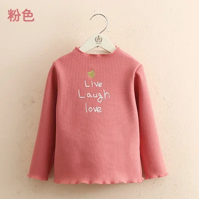 Pink Хлопковая футболка для маленьких девочек детская одежда Новинка года, осенняя бархатная плотная Приталенная футболка для маленьких девочек Детские футболки для девочек - Color: Pink