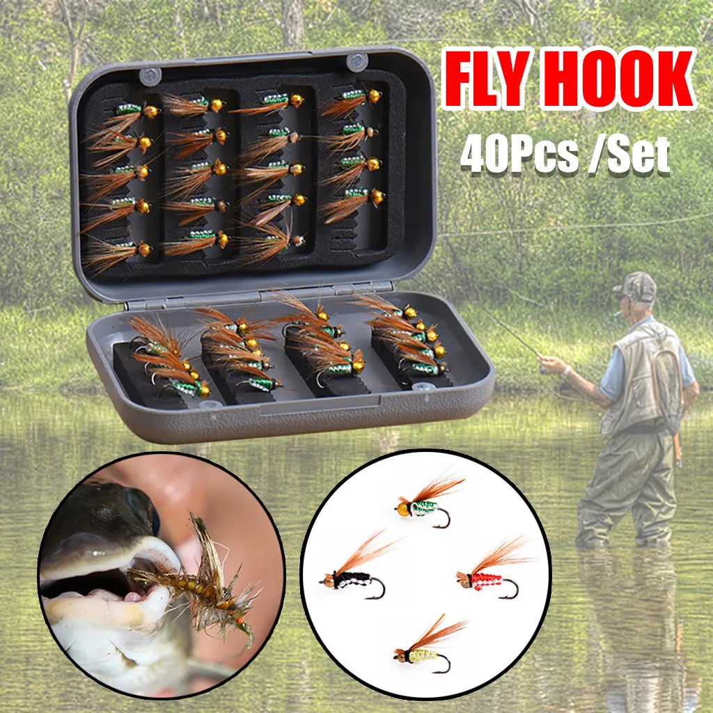 40Pcs Mosquito Shape Fly Fishing Lure Insect Bait Fishhook Realistic