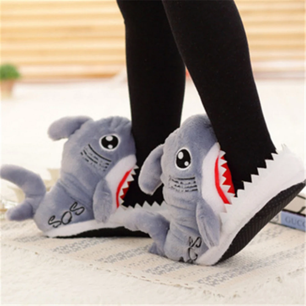 

Winter Women Shoes Warm Slippers Funny Slippers Men Women Soft Bottom House Indoor Floor Shark Shape Furry Slippers Shallows