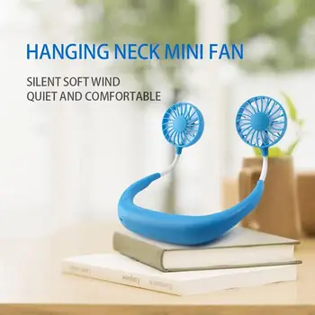 

Mini Hand Free Small Fan Battery Mini Portable Fan With Colorful Lights Two Fans Hanging Around The Neck Cooling Tool