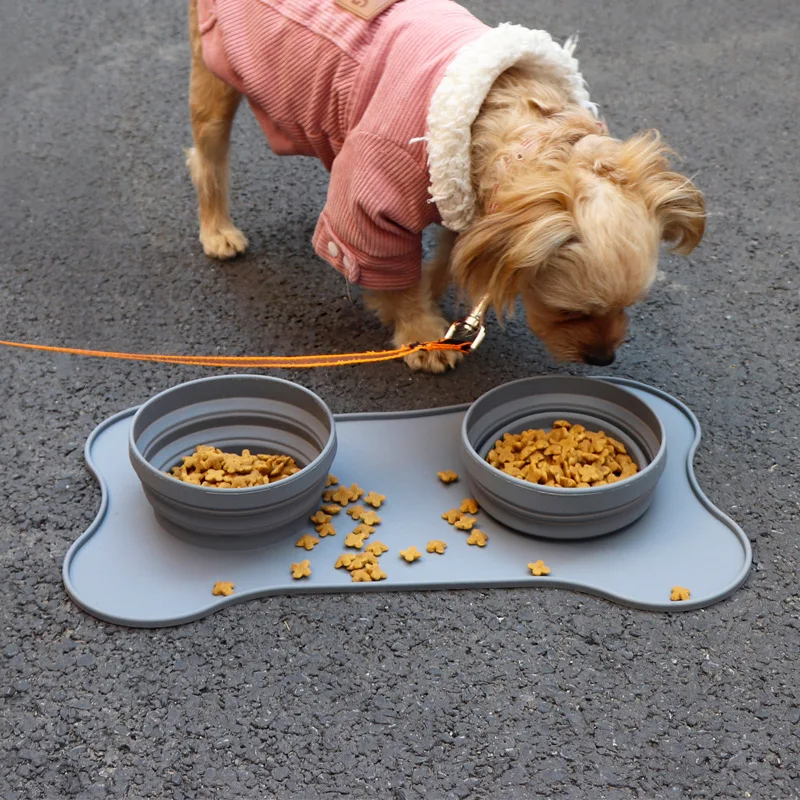 

Travel Portable Dog Bowl Pet Feeding Mat For Camping Folding Silicone Water Food Double Bowl For Dog Cat Food Bowls Pet Supplies