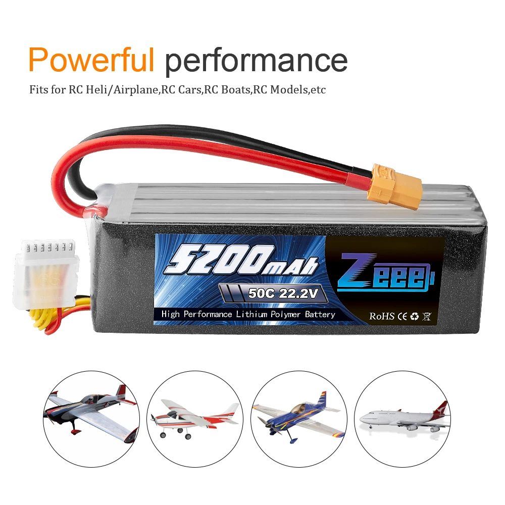Zeee RC LiPo батарея 50C 5200mAh 22,2 V 6S XT90 LiPo батарея с XT60 EC5 для RC вертолета автомобиля лодки самолета квадрокоптера FPV
