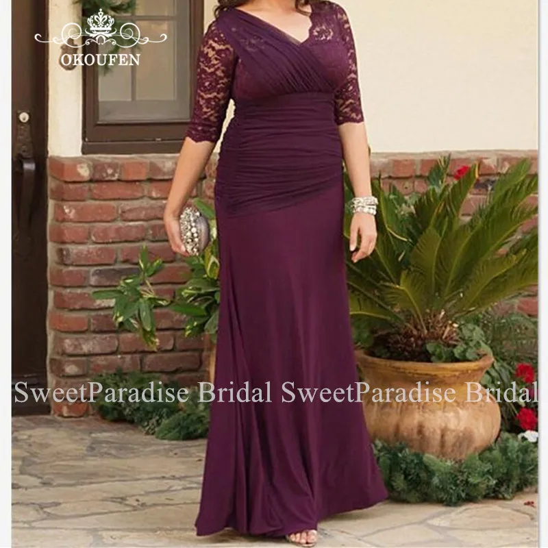 

Maxi 1/2 Long Sleeves Mother Of The Bride Dresses Sheer Lace Top and Chiffon Skirt Formal Evening Dress Prom For Women