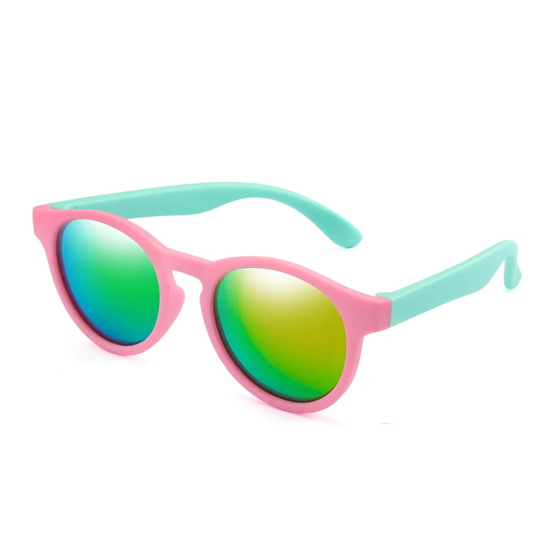Детские солнцезащитные очки, круглые, зеркальные, силиконовые, защитные, TR90, для мальчиков и девочек, поляризационные, солнцезащитные очки, подарок для детей, для малышей, UV400, Gafas de sol - Цвет линз: PinkGreenRed