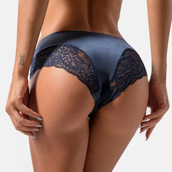 

Sexy satin Bikini Underwear Woman Plus Size Erotic Lingerie Mid-Rise Silky Panties New Panties Women's Lace Female Underwear