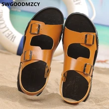 Мужские сандалии из натуральной кожи; Мужская открытая обувь; Летняя обувь; пляжные сандалии; уличная Дизайнерская обувь; мужские сандалии; sandalias masculinas em couro