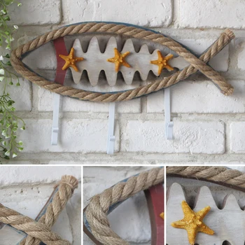 

Knotted Rope Bags Vintage Door Storage Hanging Hook Home Decoration Clothes Wall Mounted Fish Shape Kitchen Organizer Keys