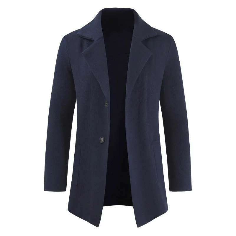 

2019 Autumn And Winter New Style Men Mid-length Cardigan 2-Button Suit Collar Sweater Jacket