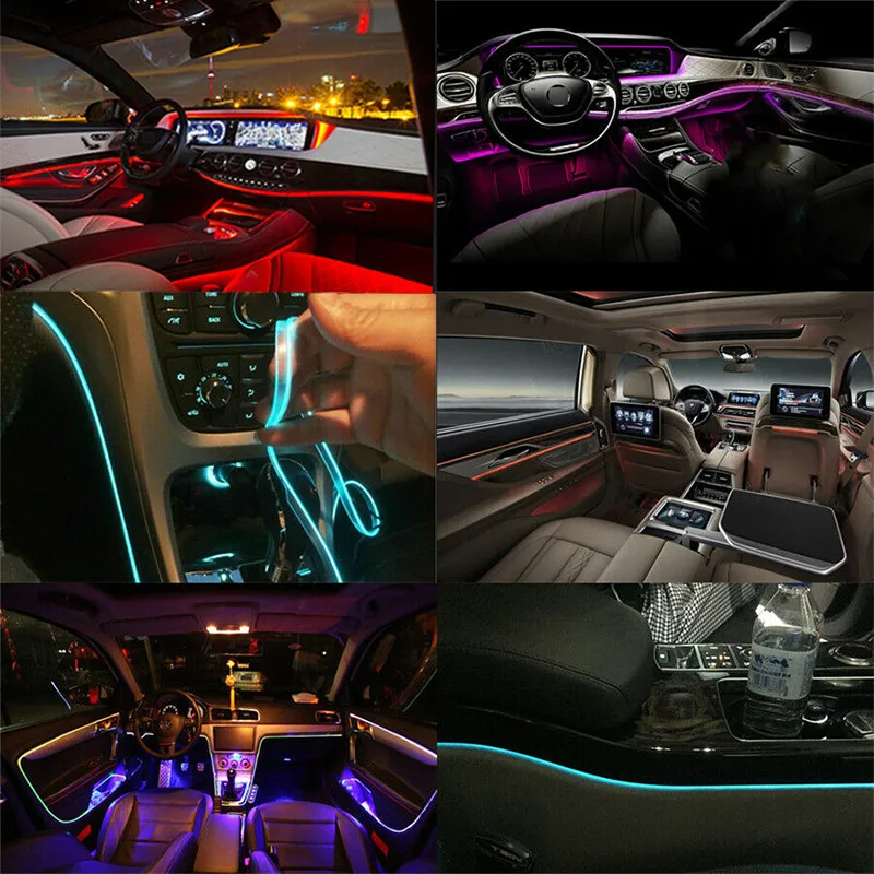 1 комплект 4 шт. красочный красный-зеленый-синий светодиод салона автомобиля неоновая электрическая проволока полосы света Автомобильная приборная панель декоративная лампа звук активный управление приложением