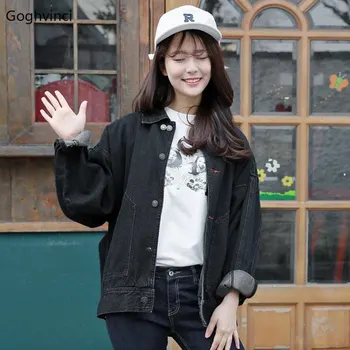 

Jacket Women Black Solid All Match Single Breasted Womens Coats and Jackets Long Sleeve Denim High Quality Comfortable Females