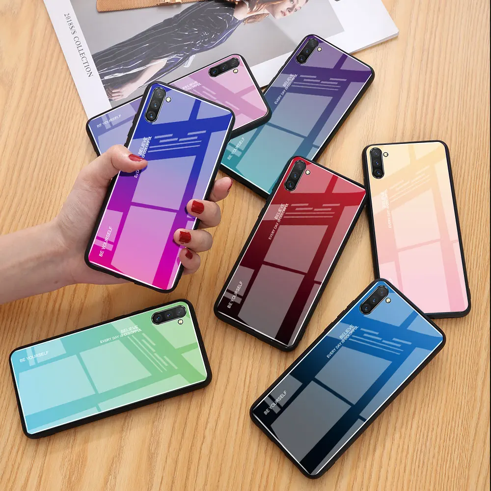 

Gradient Tempered Glass Cases For Samsung Galaxy A80 A40 A20 A20E Note 10 Pro Note 10 Plus Soft Silicone Edge Phone Cover Case