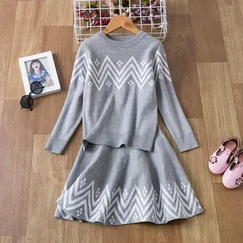 

Girls Winter Dress Holiday Casual Wear Kids Full Sleeve Knitting Sweater Top A-line Dress 2 Piece Christmas Dress for Girls 3-8T