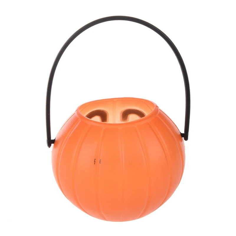 2 Pcs Halloween Pumpkin Trick Treat Loot Sweet Candy Carry Holder Jar Jug Barrel Party, 18CM& 7CM