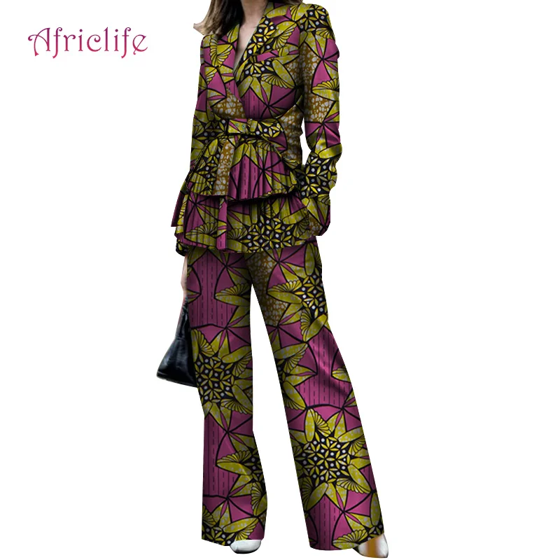 Африканская Одежда Для Женщин Дашики Африканский принт Женский блейзер и широкие брюки 2 шт. комплект размера плюс Анкара одежда WY4109 - Цвет: 14