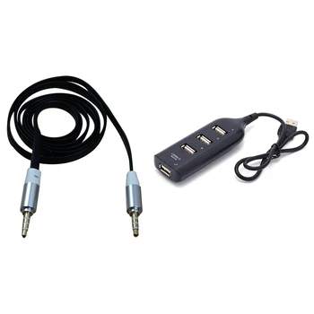 

1 Pcs 3.5mm Jack Aux Jack to Jack Plug Stereo o Adapter Cable & 1 Pcs 4 Ports 2.0 USB HUB Splitter Adapter
